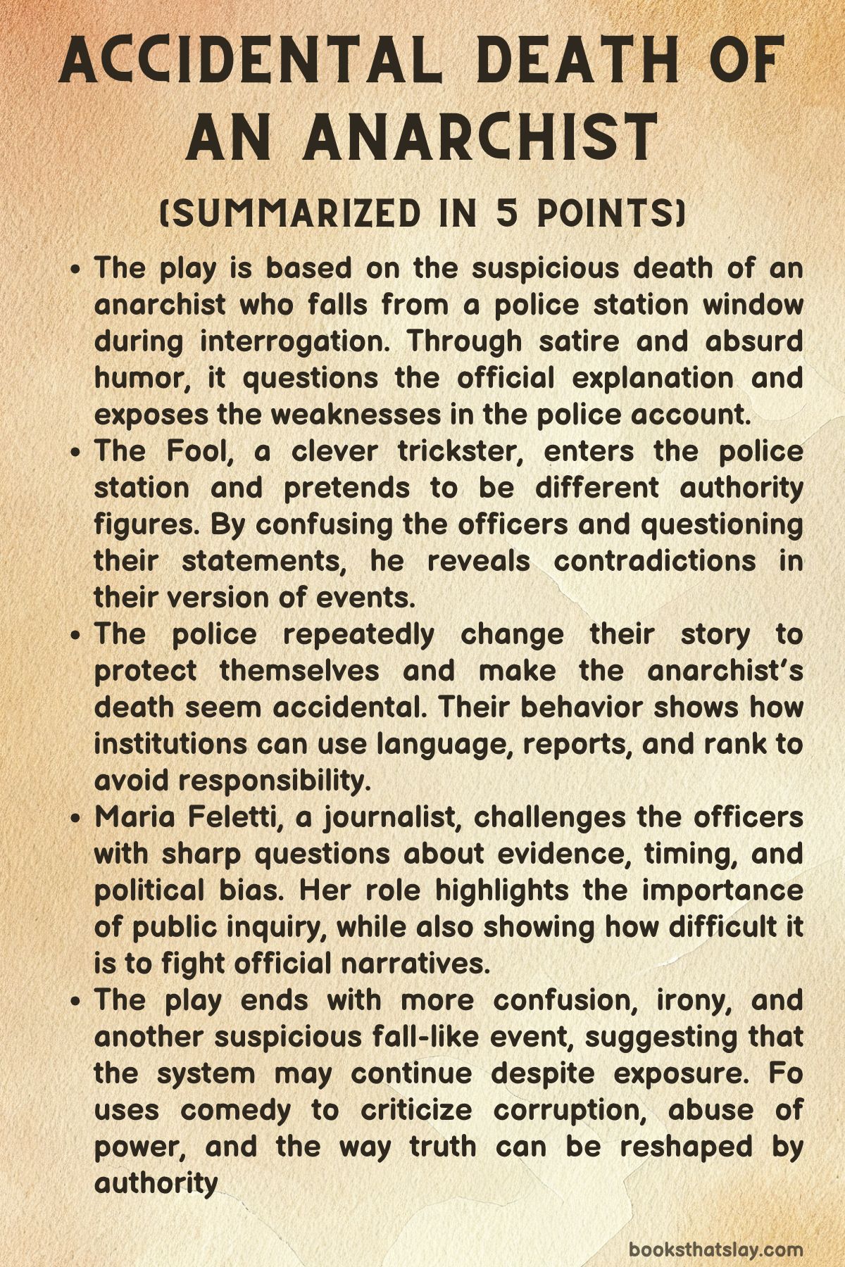 Accidental Death Of An Anarchist Summary