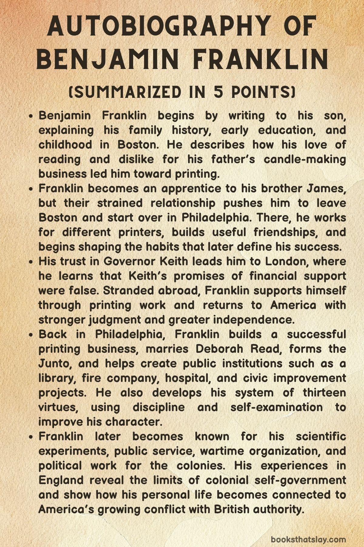 Autobiography of Benjamin Franklin Summary