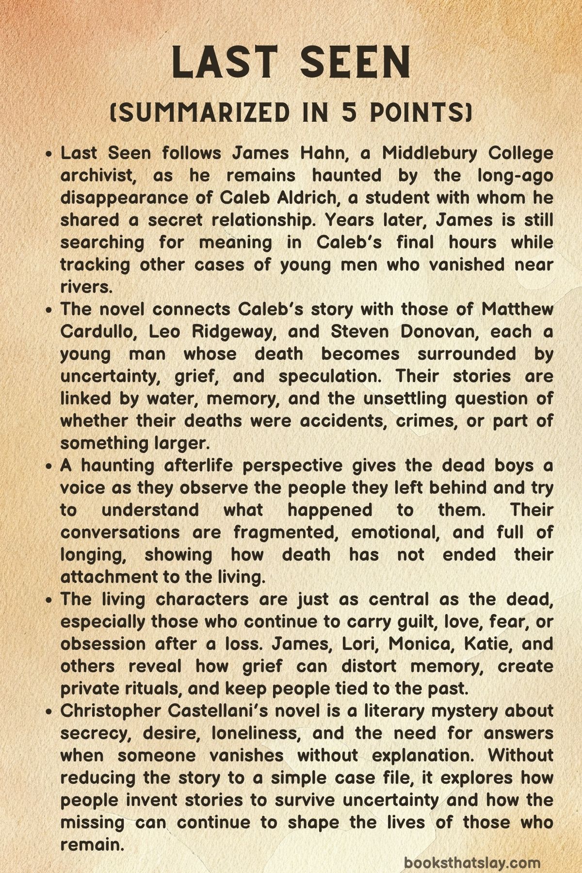 Last Seen by Christopher Castellani Summary